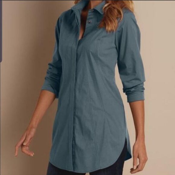 Soft Surroundings seams perfect blue button down - Picture 1 of 5
